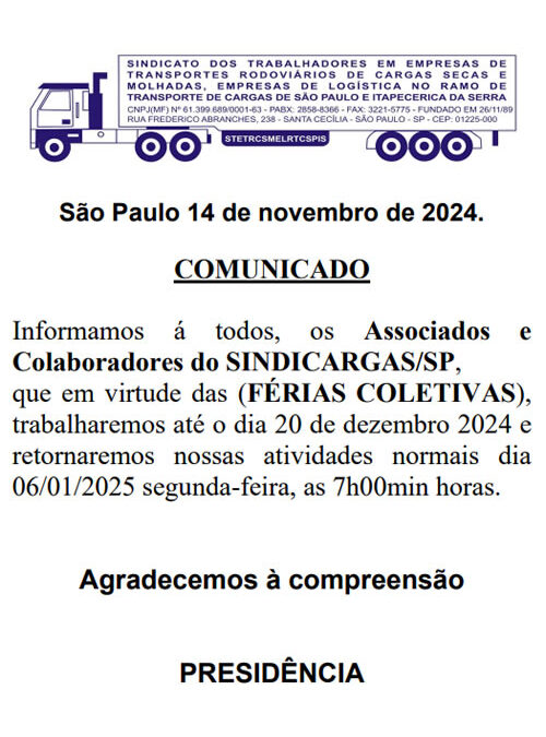 Comunicado Férias Coletiva 2024