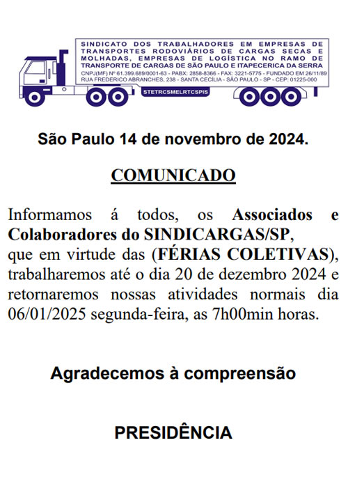 Comunicado Férias Coletiva 2024